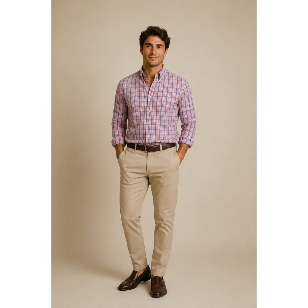J.Crew‎ Slim Fit Plaid Button Front Shirt Mens Medium Pink Blue Cotton Preppy